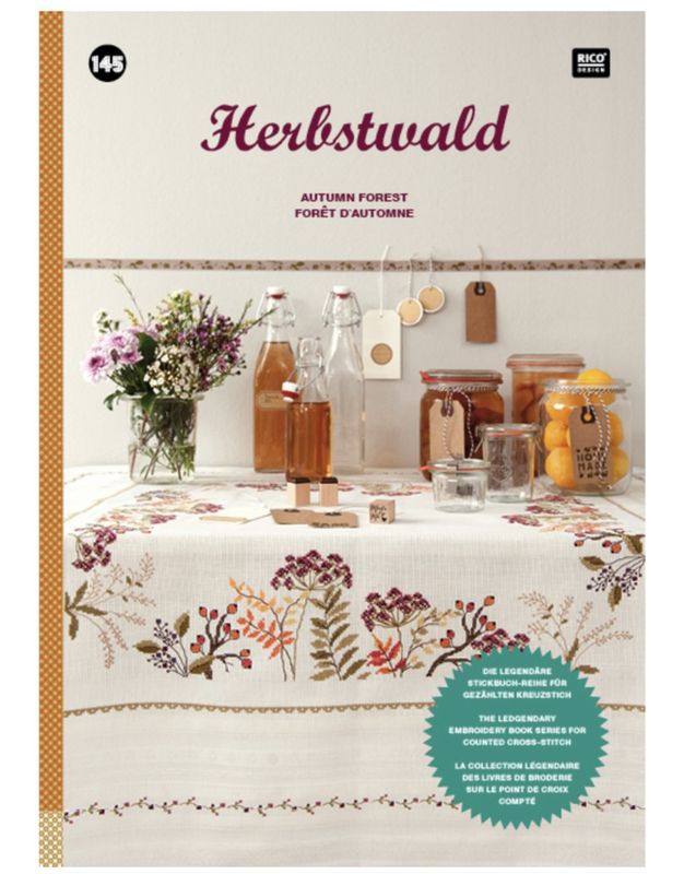 Rammestoff, Aida og lukkekant til brodert høstløper  &  bok!